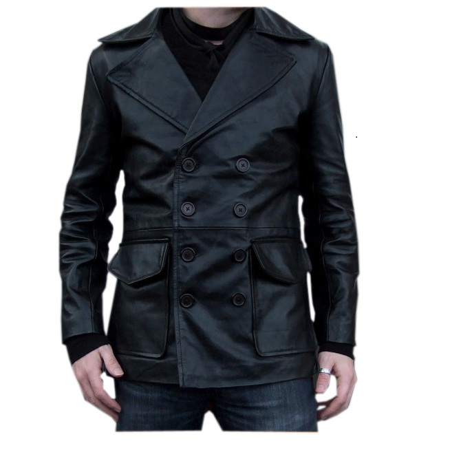Men Leather Jackets: Double Breasted Leather Coat